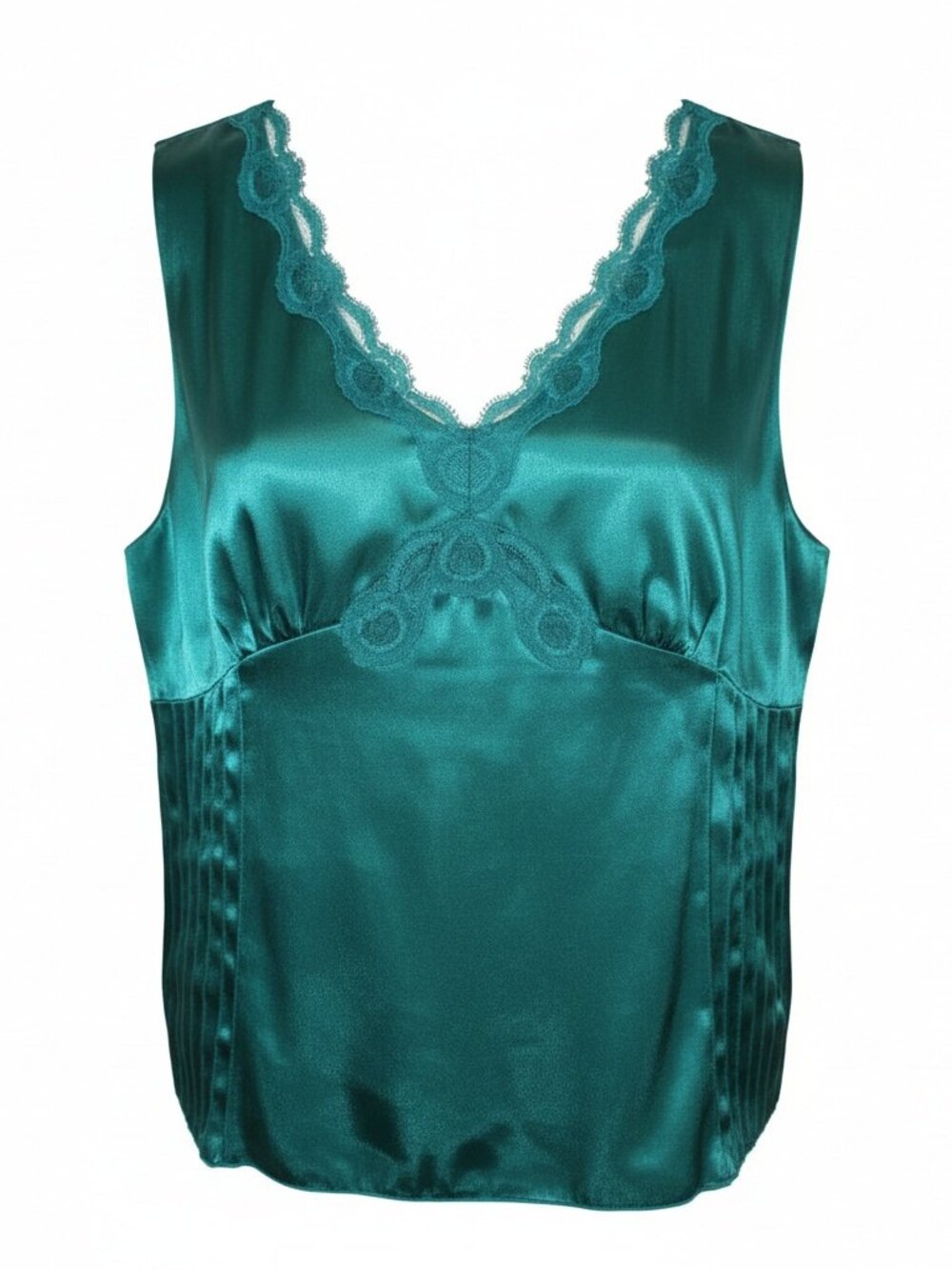 VINTAGE Cato Emerald Green Satin Pleated Babydoll Top Size 10
